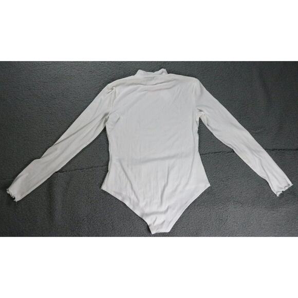 New Cider Womens Bodysuit White Large Long Sleeve Ribbed Mock neck Turtleneck - Picture 2 of 3